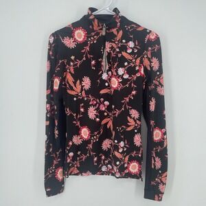 NEW Kastel Denmark Watercolor Floral Long Sleeve Raglan 1/4 Zip Sun Shirt Sz XS